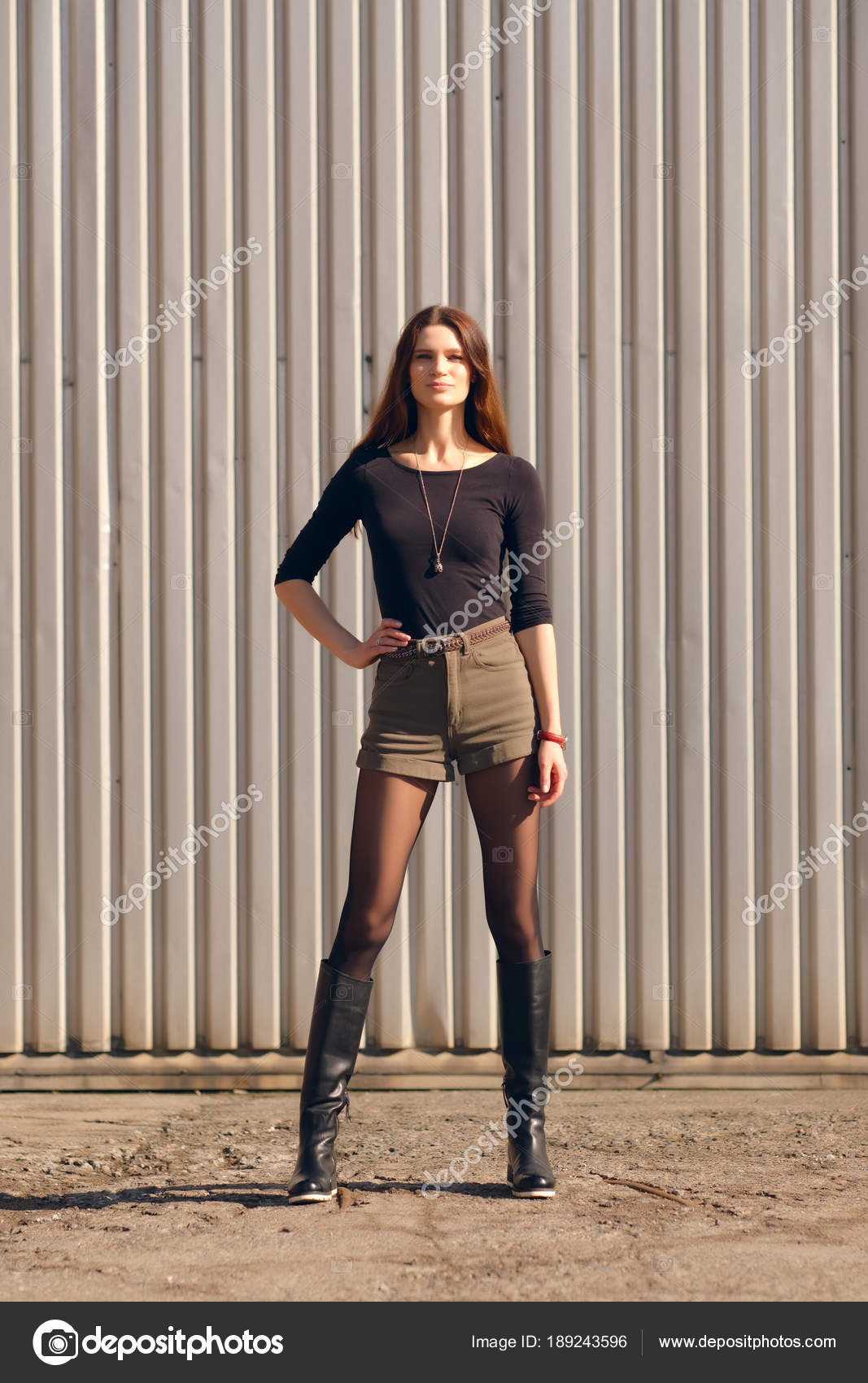 Girl in shorts and boots hot sale