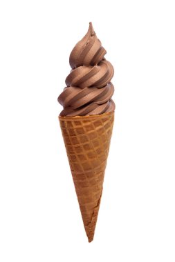 Beyaz üzerine izole edilmiş waffle bardağında çikolatalı dondurma.