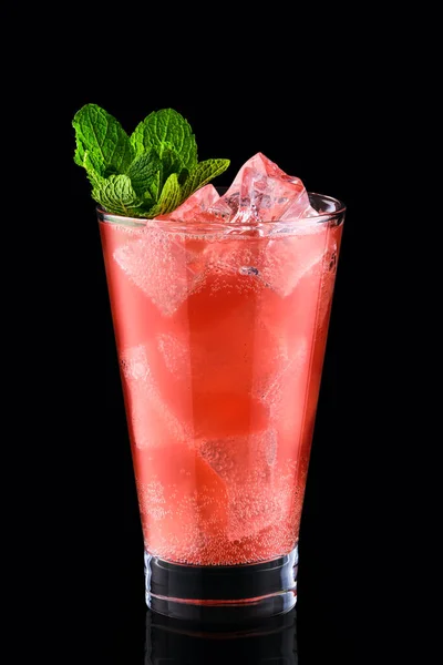 Cold Fizz Cocktail Strawberry Isolated Black Background — Stock Photo, Image