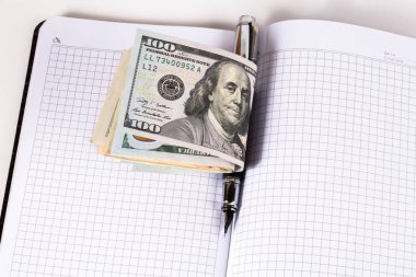 Dolar ve gözlük, kalem, defter