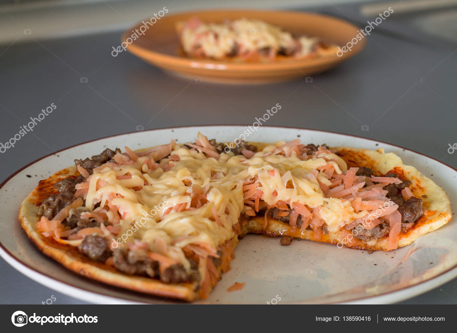 Frittata with tomato sauce, carrot, fried minced beef — Stock ...