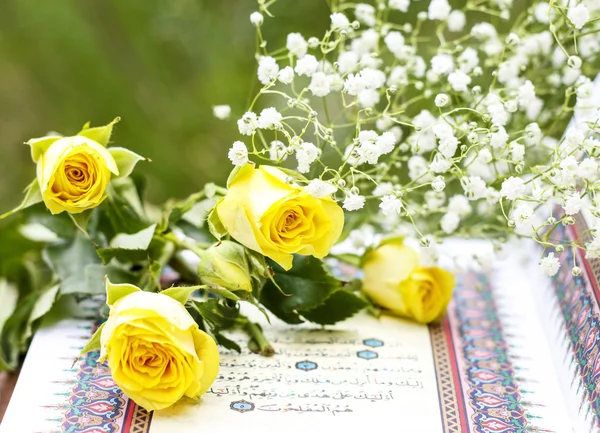 Corán y rosa — Foto de Stock