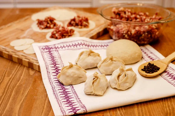 Манти Блюдо Узбекское Блюдо Мясом Луком — стоковое фото