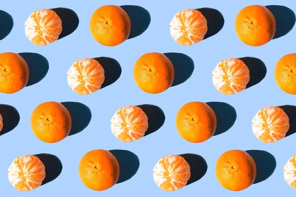 Fruit Pattern Mandarins Isolated Blue Mint Background Top View — Stock Photo, Image