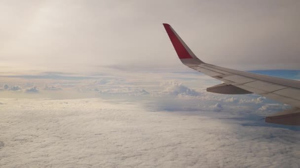 Une vue depuis l'avion. L'avion vole à travers les nuages . — Video