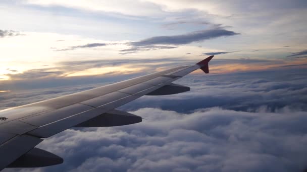 Uma vista do avião. A aeronave está voando através das nuvens . — Vídeo de Stock