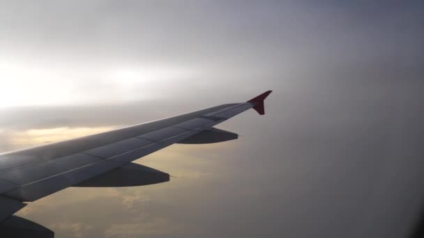 Una vista desde el avión. El avión vuela a través de las nubes . — Vídeo de stock