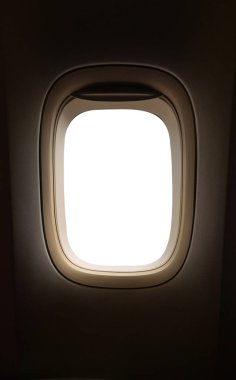 Beyaz kopya alanı ile uçak pencere.