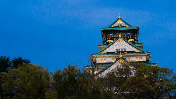 Castelo Osaka Iluminar Noite Tempo Wuth Céu Azul Bavkground — Fotografia de Stock