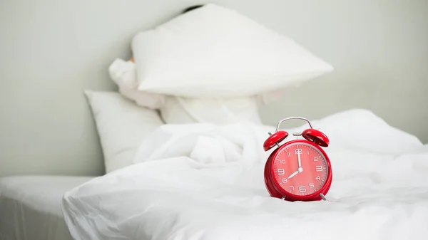 Asian Women Wake Sleep Cover Her Face Pillow Morning Weekend — Stock Photo, Image