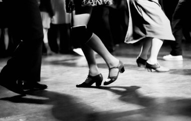 swing dancers in black and white and vintage style clipart