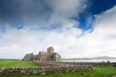 Iona isle scotland with abbey clipart