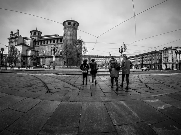 Fotografia de rua de Turim Itália em preto e branco — Fotografia de Stock