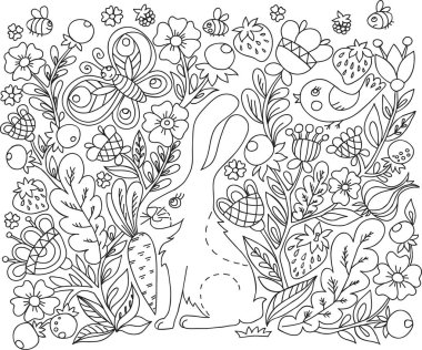 Arka plan ile hayvan, kelebekler ve elle boyanmış arılar sebze öğelerinden