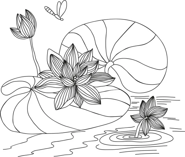 Lotus geschilderd met de hand gemaakt in een vector. Kleurplaten voor volwassenen — Stockvector