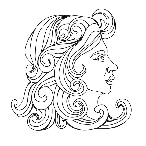 Retrato de una chica bonita pintada a mano en un vector — Vector de stock