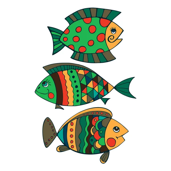 Helle dekorative Fische handgezeichneten Vektor. — Stockvektor