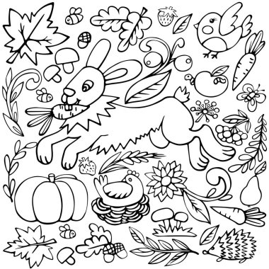 Sonbahar web tasarımı, kartpostallar, afiş ve diğer tasarım fikirleri için öğeleri kümesi 