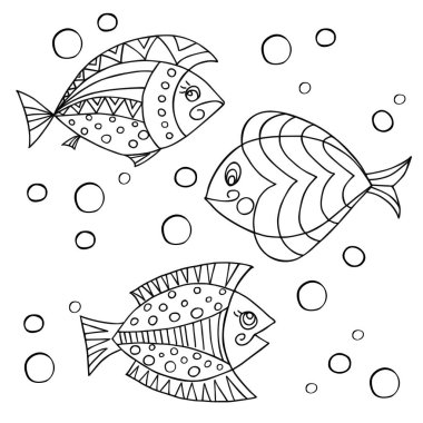 Parlak dekoratif balık elle çizilmiş vektör. 