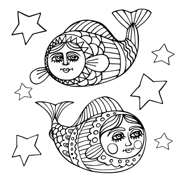 Signos del zodíaco. Dos peces de dibujos animados. Ilustración — Archivo Imágenes Vectoriales