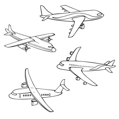 Farklı tür Airplanes.Vector illüstrasyon izole uçak kümesi.