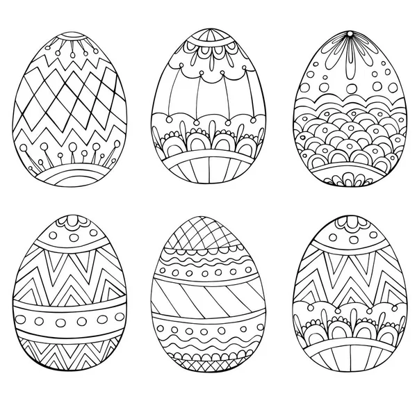 Conjunto de páginas de libros para colorear anti estrés para adultos. Huevos de Pascua. Elementos de diseño Zentangle y doodle. Ilustración vectorial en blanco y negro . — Vector de stock