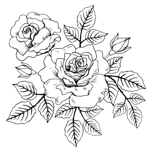 Όμορφη ανθοδέσμη με κόκκινα τριαντάφυλλα και τα φύλλα. Floral ρύθμιση. Ευχετήρια κάρτα για το σχεδιασμό και η πρόσκληση από το γάμο, γενέθλια, ημέρα του Αγίου Βαλεντίνου, ημέρα της μητέρας και άλλες διακοπές — Διανυσματικό Αρχείο