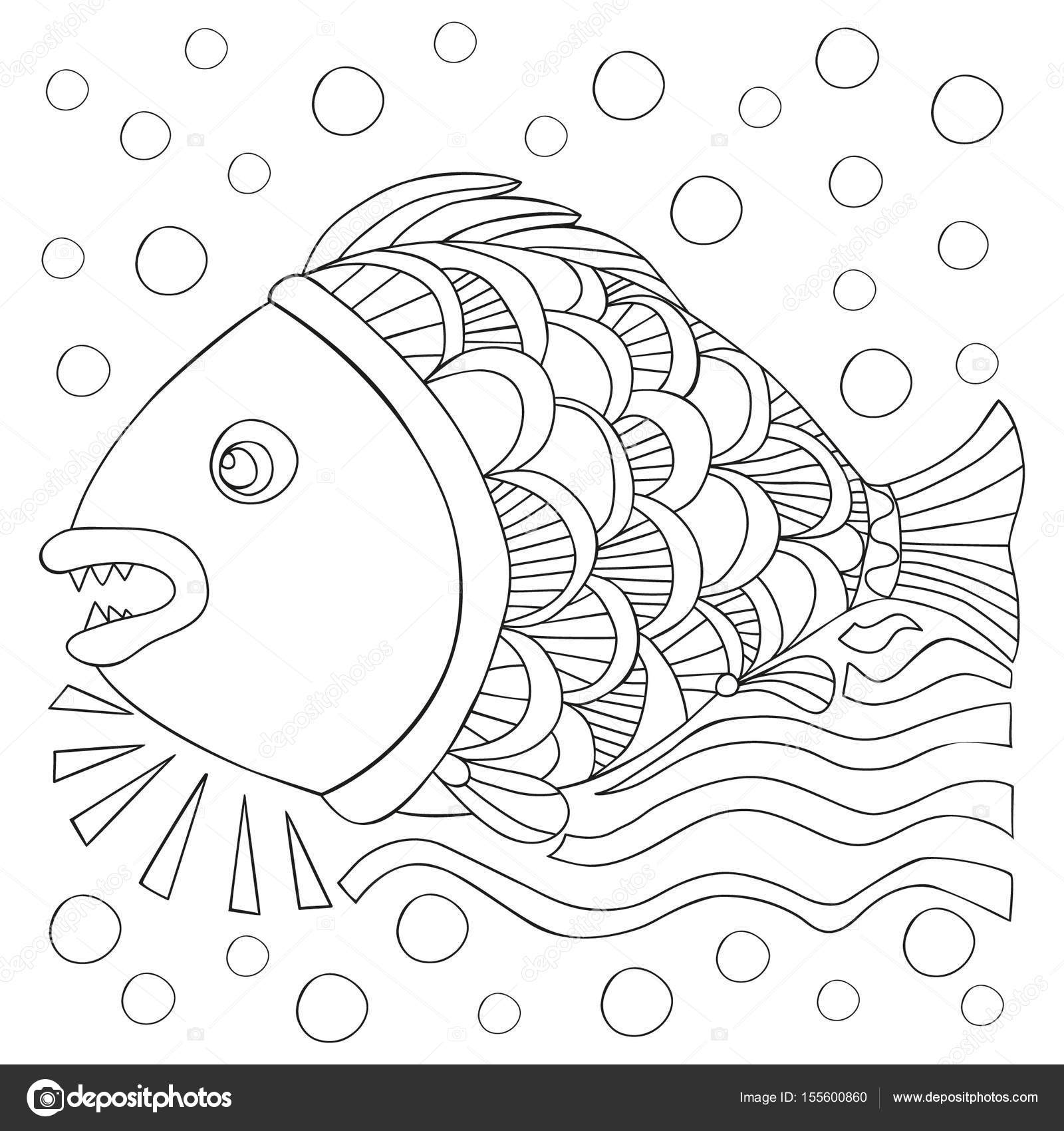 Fish In The Water Coloring Book Page For Adults And Child Zendala Design