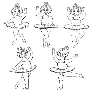 Vektör çizimler ile küçük balerinler kümesi. Sanat karakterler, izole klip. İllüstrasyon kapak, kartı, poster, kumaşlar, duvar kağıdı, okul dans veya stüdyo için logo için arka plan için kullanılabilir