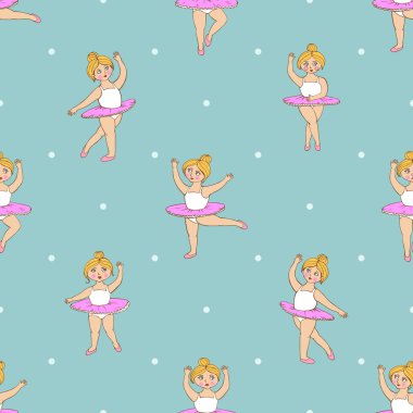 Vektör küçük şirin balerin ile Seamless modeli. İllüstrasyon kapak, kartı, poster, kumaşlar, duvar kağıdı, okul dans veya stüdyo için logo için arka plan için kullanılabilir