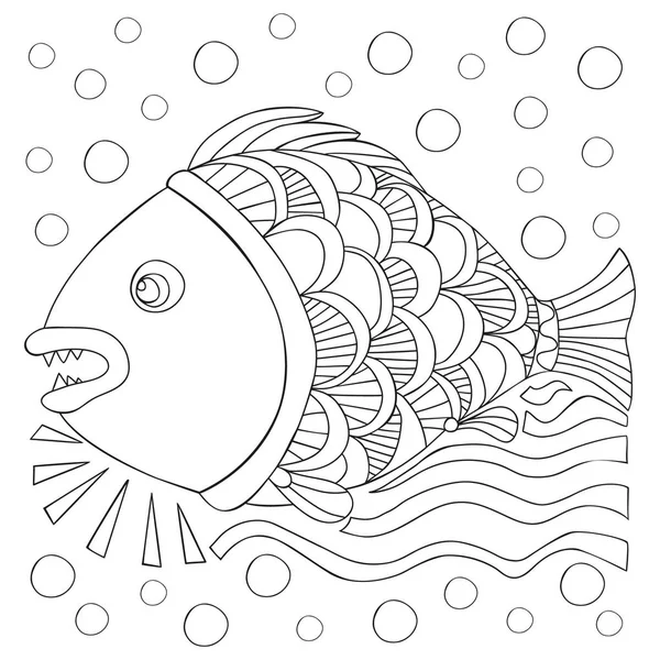 Fische im Wasser. Malbuchseite für Erwachsene und Kinder - Zendala, Design für Entspannung und Meditation, Vektorillustration isoliert auf weißem Hintergrund. — Stockvektor