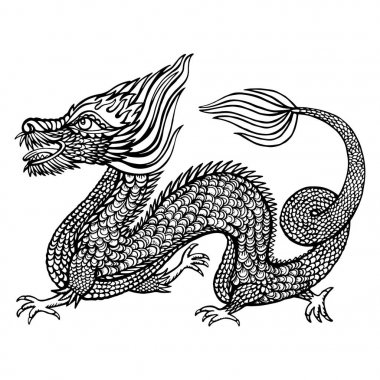 Gelenek Asya Dragon illüstrasyon. Asias dört küçük ejderha. 
