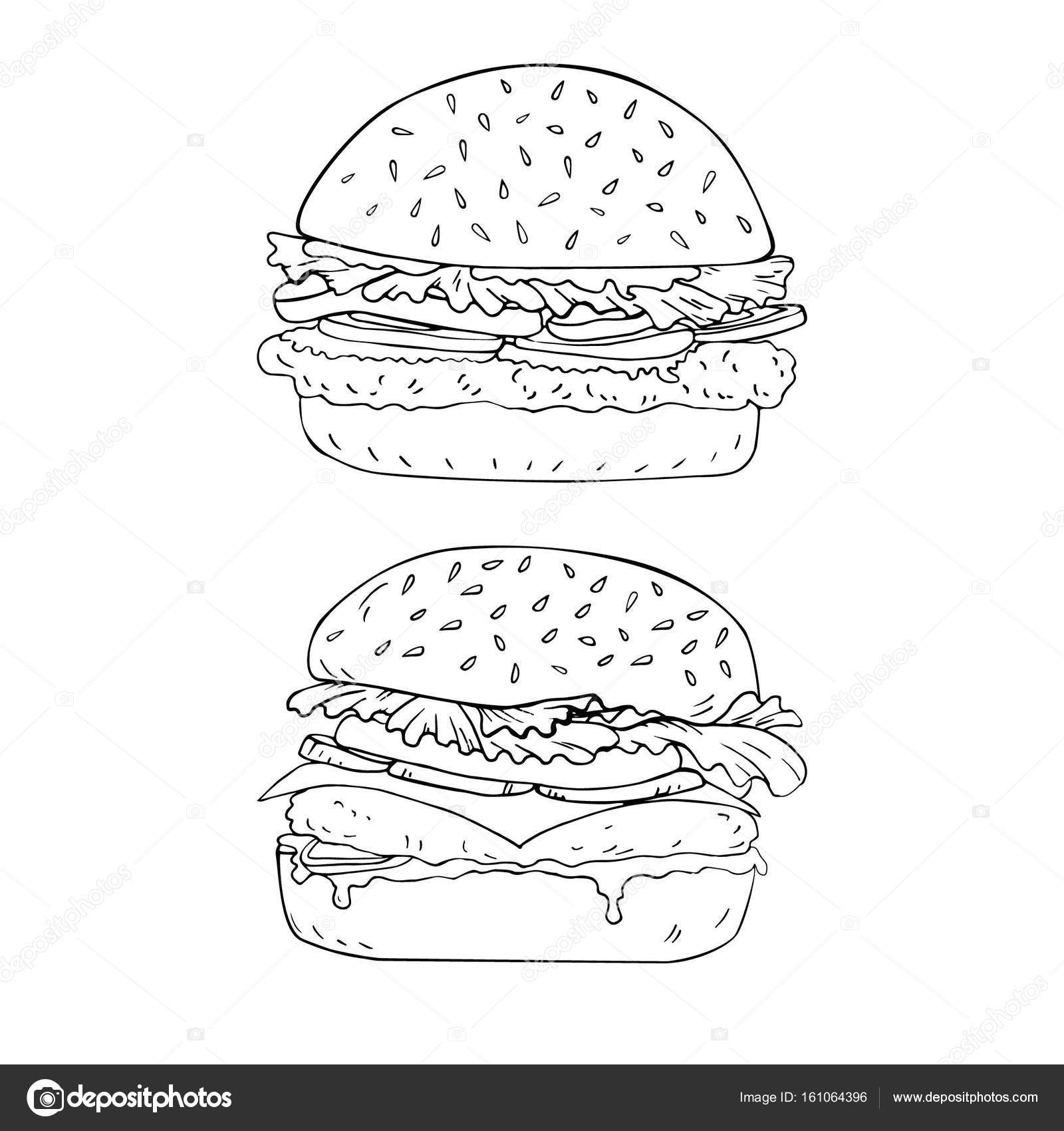 汉堡手绘向量中。着色页图库矢量图©Lena_ART 161064396, image size:963x1024