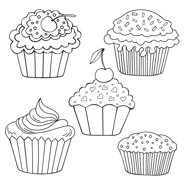 Gâteaux dessinés dans un vecteur dans le style du pop art. L'illustration peut être utilisée pour le café design, le restaurant de restauration rapide, les cartes postales, les couches, les affiches, etc. . — Image vectorielle