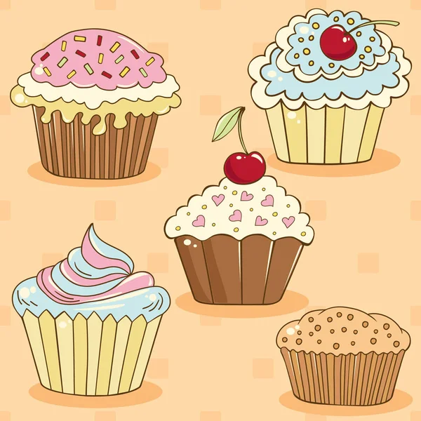 Cakes drawn in a vector in the style of pop art. The illustration can be used for design cafe, fast food restaurant, postcards, flayers, posters, etc. — Stock Vector