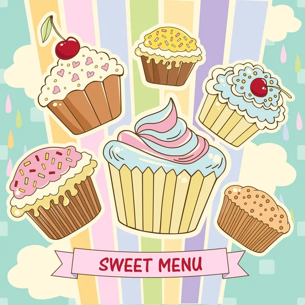 Kuchen in einem Vektor im Stil der Pop-Art gezeichnet. die Abbildung kann für Design-Cafés, Fast-Food-Restaurants, Postkarten, Flugblätter, Poster usw. verwendet werden. — Stockvektor