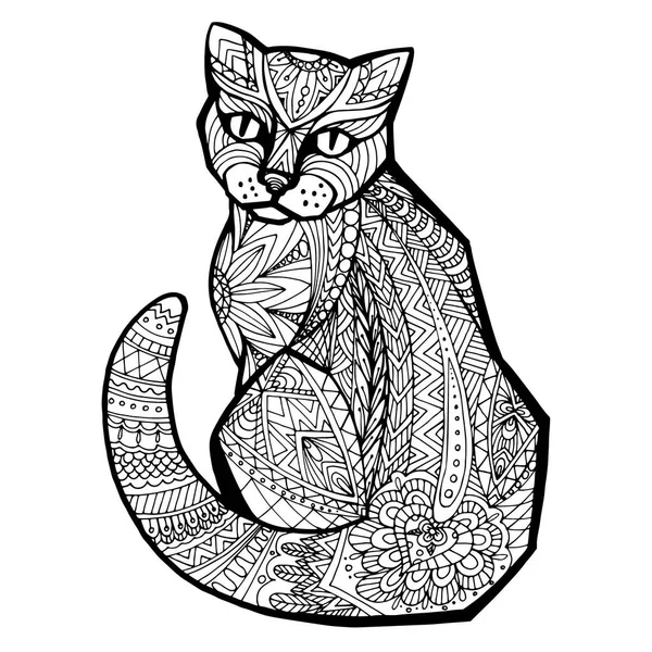 Hand Drawn Vector Doodle Cat Design Zentangle Sketch Adult Antistress — Stock Vector