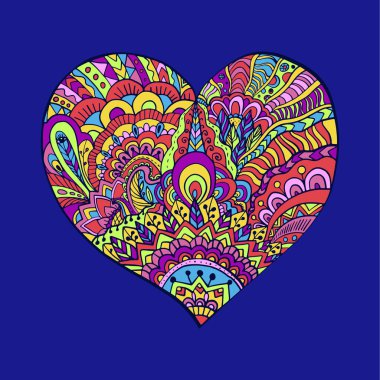 El çizimi vektör karalama kalbi. Zentangle 'ı tasarla. Yetişkinler için anti-stres boyama sayfası, dövme, poster, baskı, tişört, davetiye, kartlar, afişler, el ilanları, takvimler