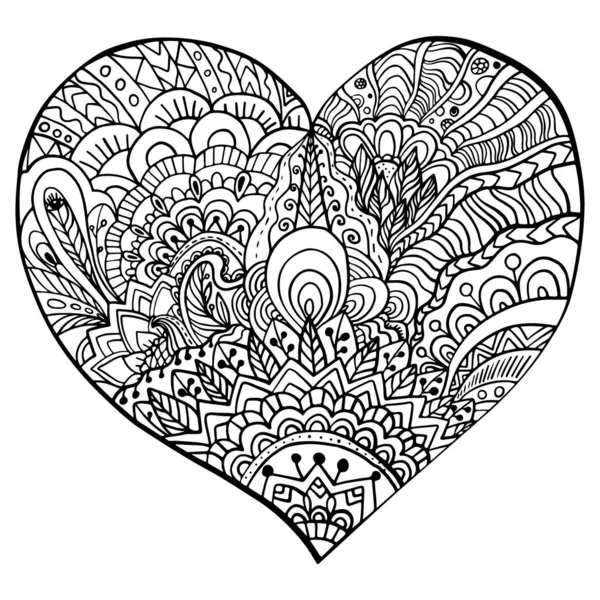 Corazón Garabato Vector Dibujado Mano Diseño Zentangle Bosquejo Para Colorear — Archivo Imágenes Vectoriales