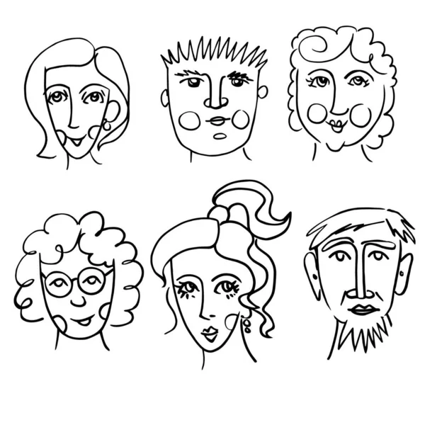 Portrety Różnych Ludzi Narysowane Linii Ilustracja Może Być Wykorzystywana Jako — Wektor stockowy