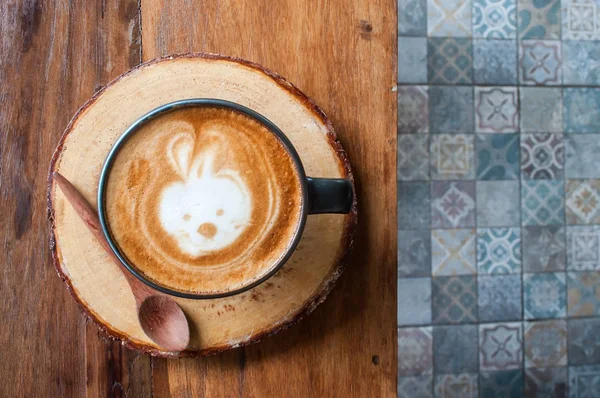 Top View of Cute Hot Cappuccino Coffee — Stock Photo, Image