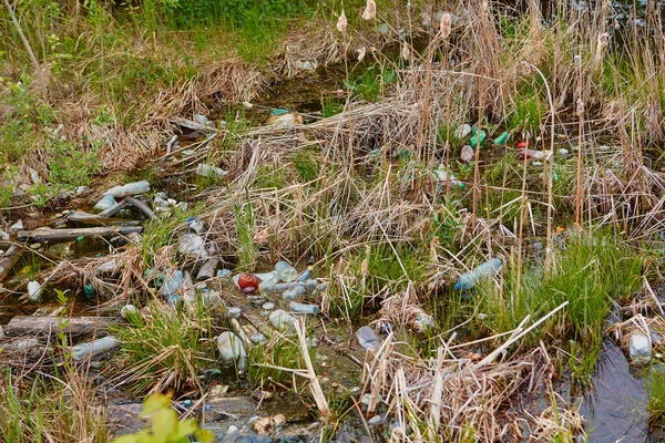 Das Problem Der Umweltverschmutzung Und Ökologie Von Stauseen Müll Ufer — Stockfoto