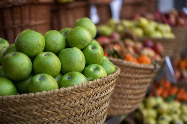 Fruits Légumes Dans Marché Fermier Produits Biologiques Frais Vente Marché — Photo