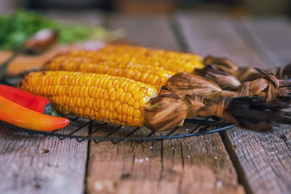 Grilled Sweet Corn Smoked Paprika Dry Tomatoes Salt Spices Autumn — Stock Photo, Image
