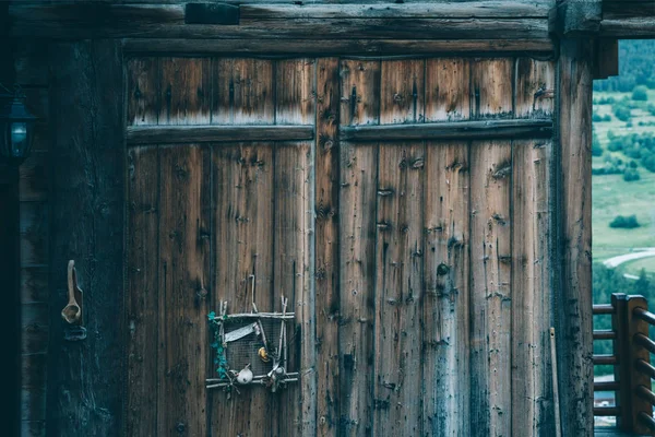 Muro Della Vecchia Casa Legno Nel Tradizionale Villaggio Alpino Svizzero — Foto Stock