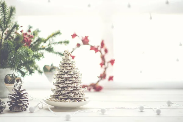 Natal Feriados Comer Mesa Conceito Para Jantar Festivo Decorações Natal — Fotografia de Stock