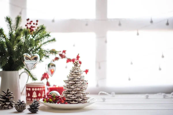Julkakor Med Festlig Dekoration Hembakat Jul Och Nyårspepparkakor — Stockfoto
