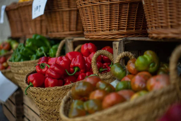 Friss Bioélelmiszerek Helyi Gazdák Piacán Gazdálkodók Piacai Mezőgazdasági Termékek Eladását — Stock Fotó