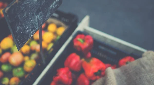柜台上一篮子有机蔬菜 新鲜有机农产品在当地农贸市场出售 有机农产品 季节性收获的蔬菜 — 图库照片