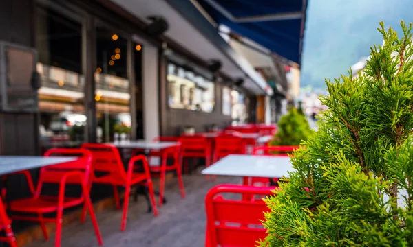 Gezellige Straat Met Tafels Van Cafe Oude Stad Straat Chamonix — Stockfoto